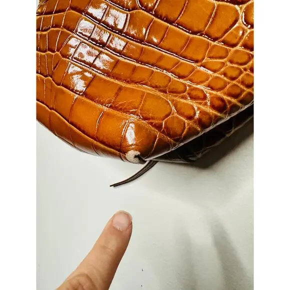 MANSUR GAVRIEL Brown Crocodile Embossed Drawstring Mini Bucket Bag Purse - Picture 10 of 14